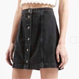 Topshop Black Denim Button Up Mini Skirt Sz 10